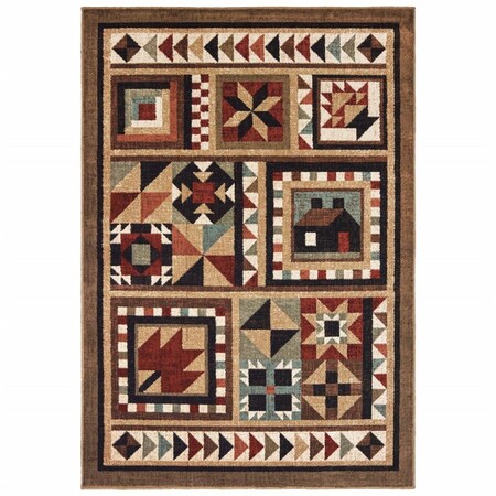 Palacedesigns 8 x 10 ft. Brown & Red Ikat Patchwork Area Rug - Brown Red - 8' x 10' PA3102073